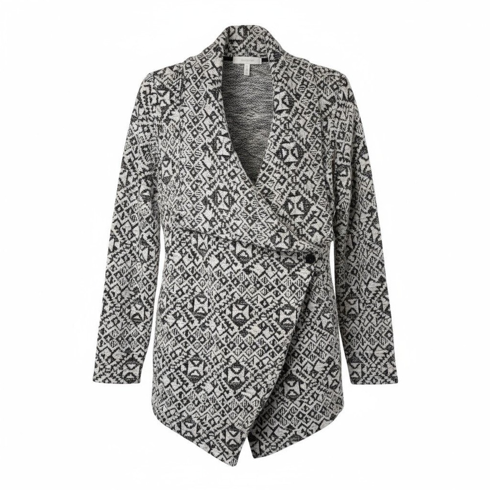 TRIBAL JEANS Womens Geometric Print Wrap Cardigan Long Sleeve Size M Black White - Picture 7 of 13